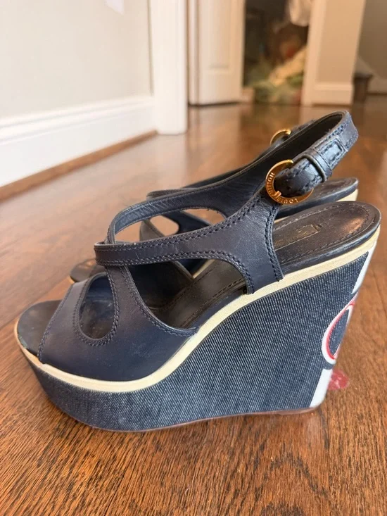 🌟 Louis Vuitton monogram postcard Wedges Sandals size 40 - us 9-9.5 super rare! - Picture 4 of 7